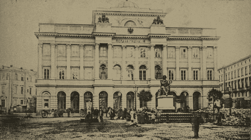 Postój dorożek na placu przed Pałacem Staszica, Warszawa b. pałac Staszica
