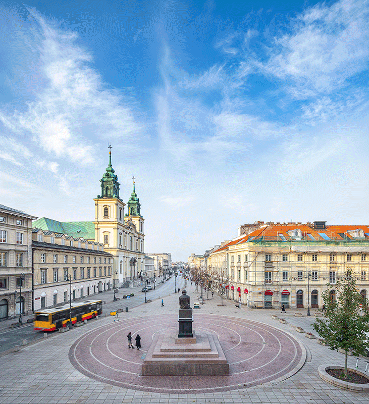 Widok z Sali Lustrzanej w kierunku Krakowskiego Przedmieścia